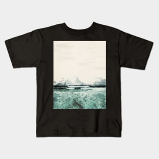 Monterey Bay Crashing Waves Digital Watercolor 2021 Kids T-Shirt